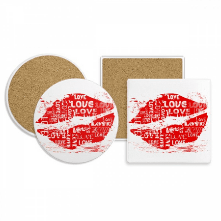 

Valentine s Day Red Lip Love Coaster Cup Mug Holder Absorbent Stone Cork Base Set