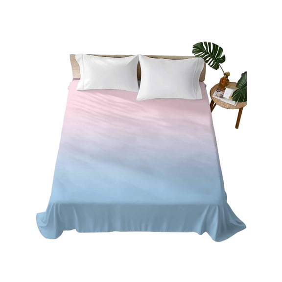 TwinSize Flat Sheet Only, Pink Blue Ombre Soft Brushed Microfiber Bed Sheets, Pink Gradient Color Modern Abstract Art Hotel Quality Breathable Bedding Top Sheet, Easy Care, 66"x96"