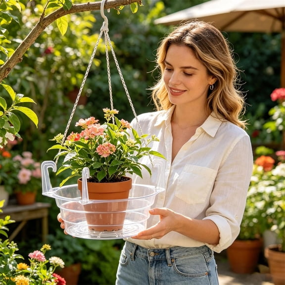 Clear Round Plastics Hanging Basket Drip Pans,Plant Water Catcher Tray for Indoor Outdoor Garden