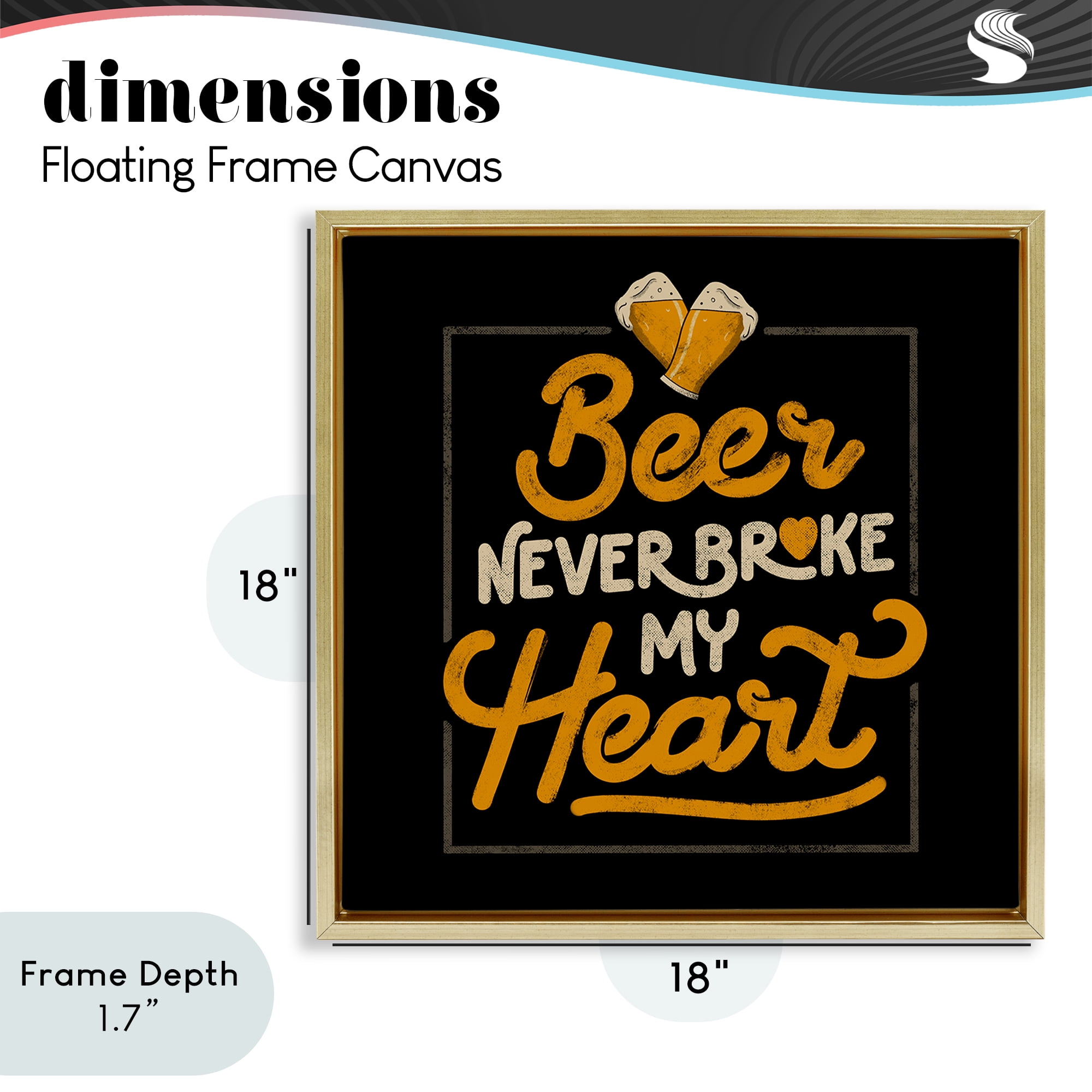 Stupell Industries Beer Never Broke My Heart Gold Framed Floater Canvas Wall Art, design by EduEly Designs