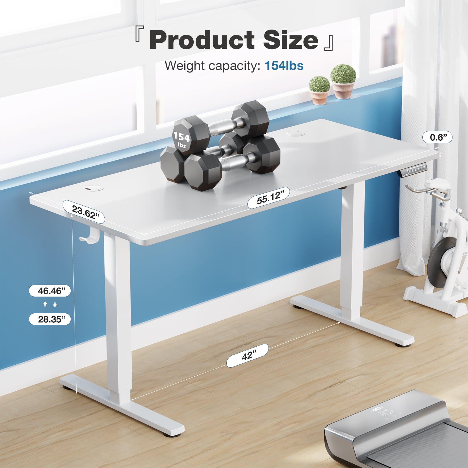 edx Electric Standing Desk, Height Adjustable Desk, 55 x 24 Inches Ergonomic Stand up Desk with Memory Preset and T-Shaped Metal Bracket for Home Office