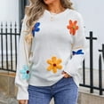 thumbnail image 2 of Nfurl Womens Oversized Knit Sweaters Cute Flower Printed Fall Sweater Loose Long Sleeve Crewneck Sweaters Jumper Tops 2025 Ladies Clothes White S, 2 of 10