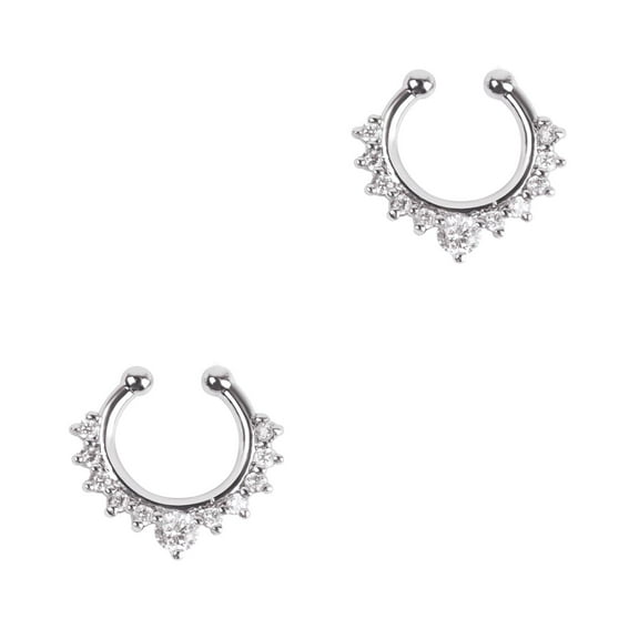 WORGEOUS 2pcs Fancy Alloy Crystal Fake Nose Ring Septum Nose Ring Non Piercing Body Jewelry (Silver)