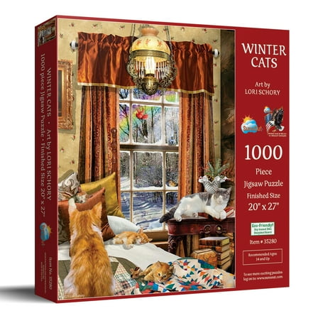 SUNSOUT INC - Winter Cats - 1000 pc Jigsaw Puzzle by Artist: Lori Schory - Finished Size 18" x 24" - MPN# 35280