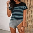 thumbnail image 3 of yillto Women Short Sleeve Tops Crewneck Striped Basic Tee Shirts Summer Tshirt Casual Fashion Outfits, 3 of 6