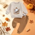 thumbnail image 2 of Regarm Baby Boy Halloween Outfit Toddler Long Sleeve Cartoon Sweatshirt Tops Elastic Pants 2PCS Fall Winter Halloween Clothes(Khaki,6-12 Months), 2 of 6