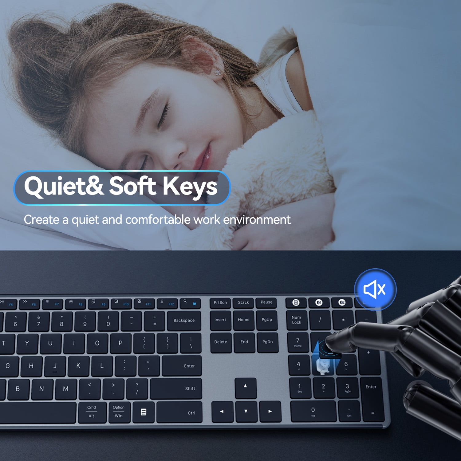AUSDOM 2.4G Wireless Bluetooth Full Size Keyboard,Quiet Slim Multi-Device Rechargeable with Number Pad | Compatible with PC/Mac/Windows - Black