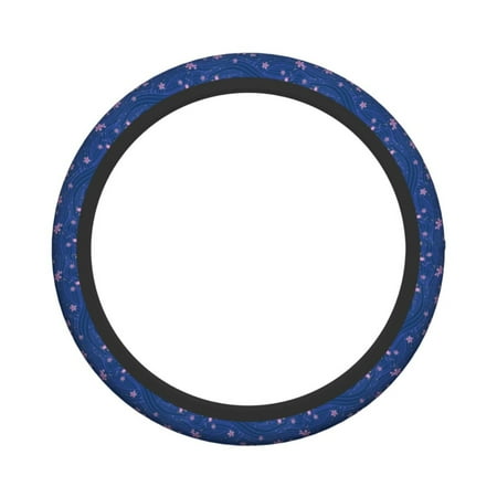 XMXY Car Steering Wheel Cover, Blue Japanese Style Flowers Non-Slip Jeep Truck Universal Elastic Steering Wheel Protector 15 inch