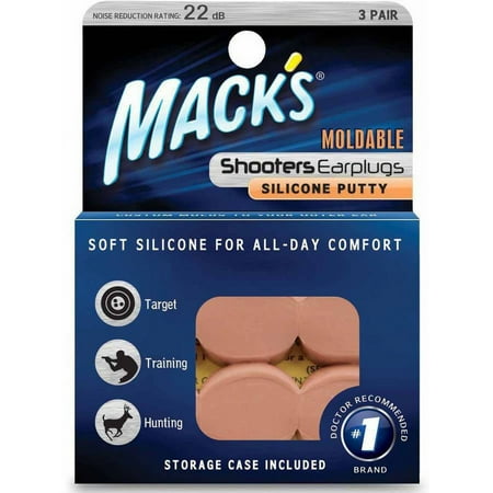 Mack's Shooters Moldable Silicon Putty Earplugs, Beige, 3-Pair