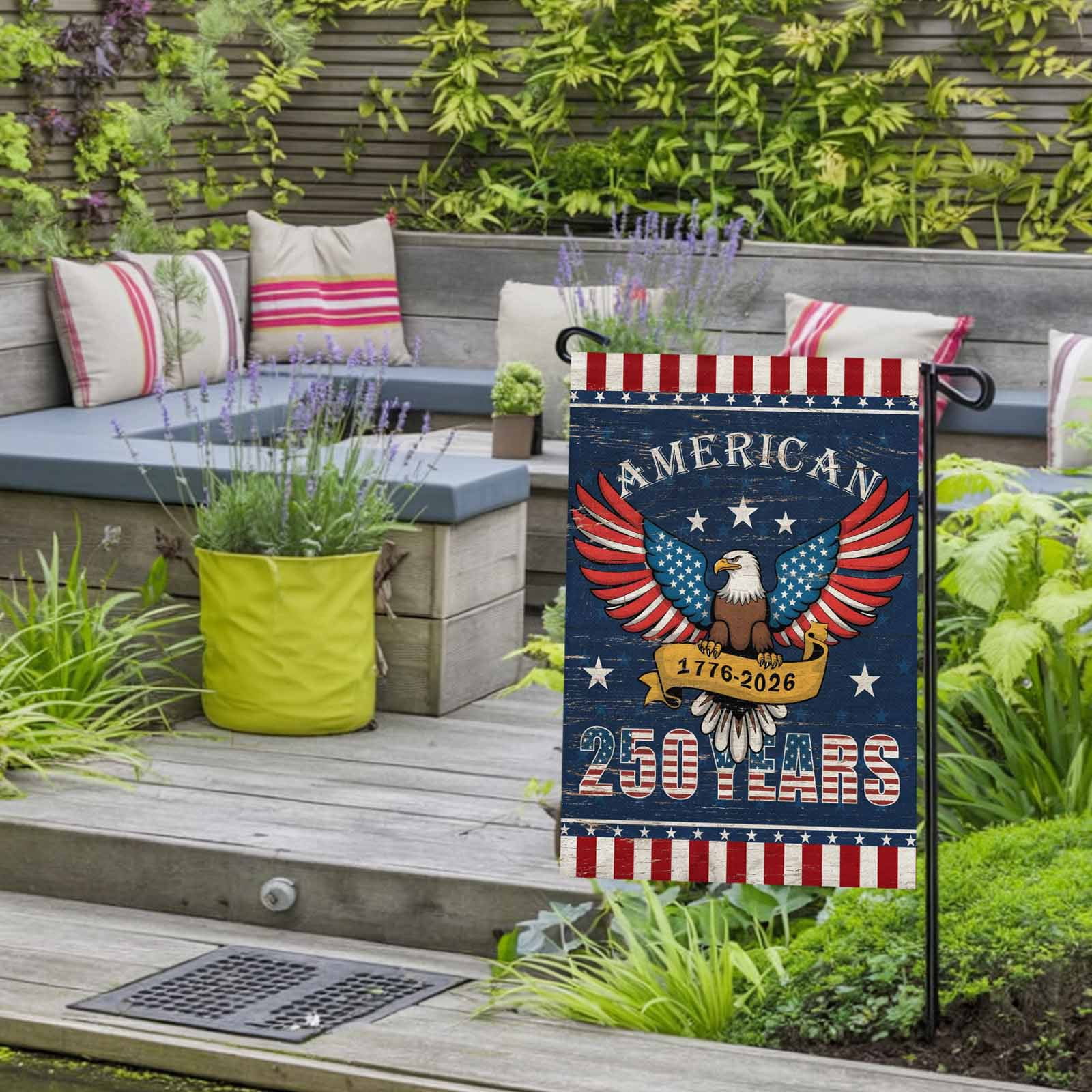 4th of July Garden Flags 250 Anniversary Eagle Garden Flag Double Sided Welcome Flag Patriotic Stars American Flag Independence Day Yard Flags for Outdoor Lawn Porch Memorial Day Decor 28x40 Inch