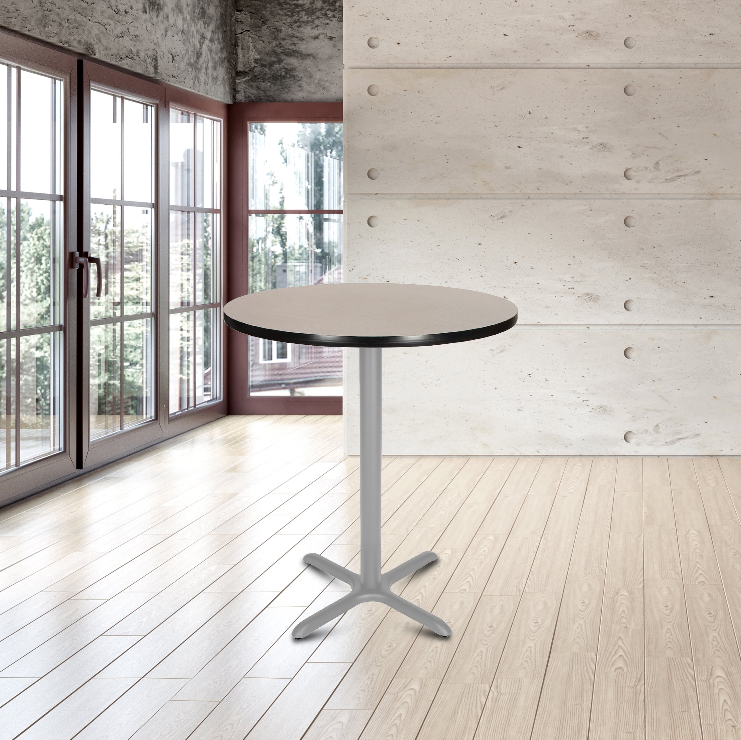 Hampden Furnishings Bennet Collection Steel Frame 36" Round Top, X Base, 42" Height, Cafe Table Grey Frame/Grey Nebula Top