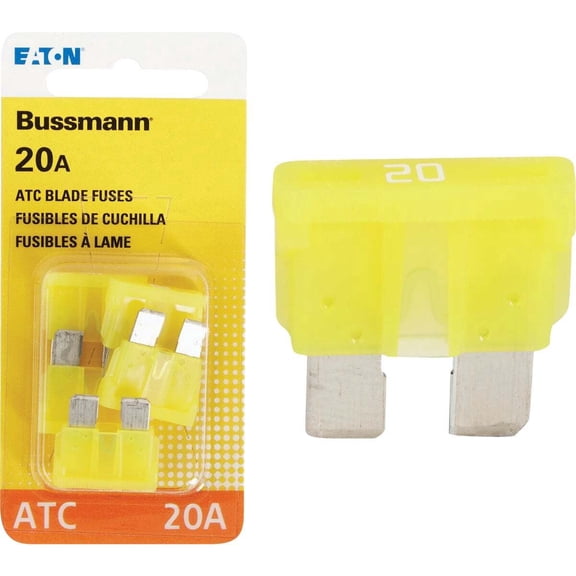 Bussmann BP/ATC-20-RP Automotive ATC Blade Fuse (ATC-20) - Blister Pack (5 Each), 20A, Yellow