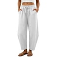 thumbnail image 2 of Ndbuld Woman Sweatpants Women's Casual Loose Cropped Pants Elastic Waist Drawstring Tapered Pants With Pockets For Summer,White,L, 2 of 3