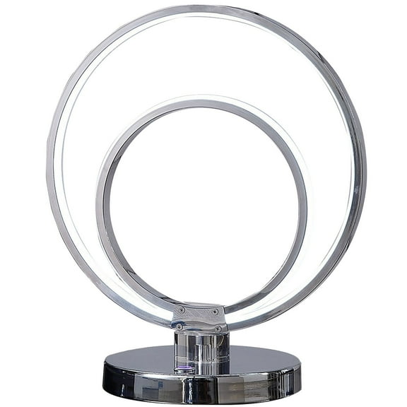 14 Inch Table Lamp - Modern Ring LED Light - Round Metal Base - Silver