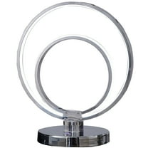 14 Inch Table Lamp - Modern Ring LED Light - Round Metal Base - Silver