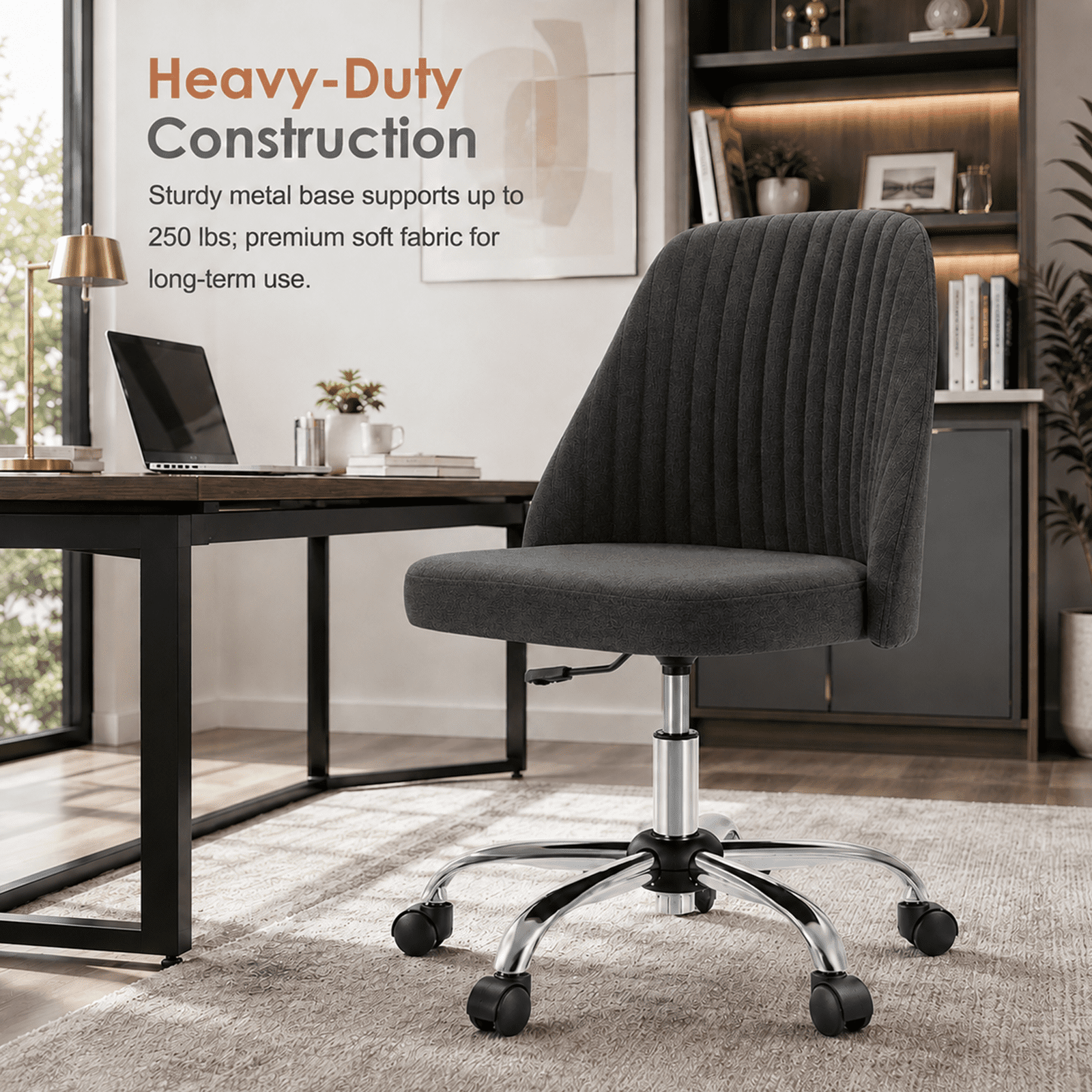 Alvantor Comfy Office Chair, Adjustable Swivel Desk Chair with Wheels, Wide Seating, Modern Fabric Vanity Chair
