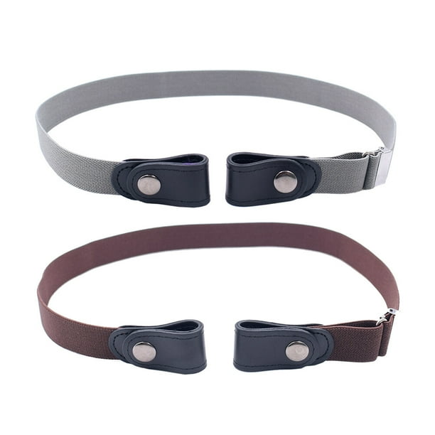 EeaseMX Cinturón elástico unisex ajustable, 2 unidades, sin hebilla, para vaqueros, pantalones y vestidos (café y gris).