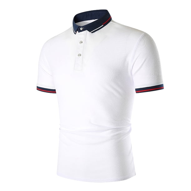 Gibobby Camisas Tipo Polo para Hombre Polo de piqué de algodón elástico sólido de Manga Corta Camisa de Polo para Hombre(Blanco,CH)