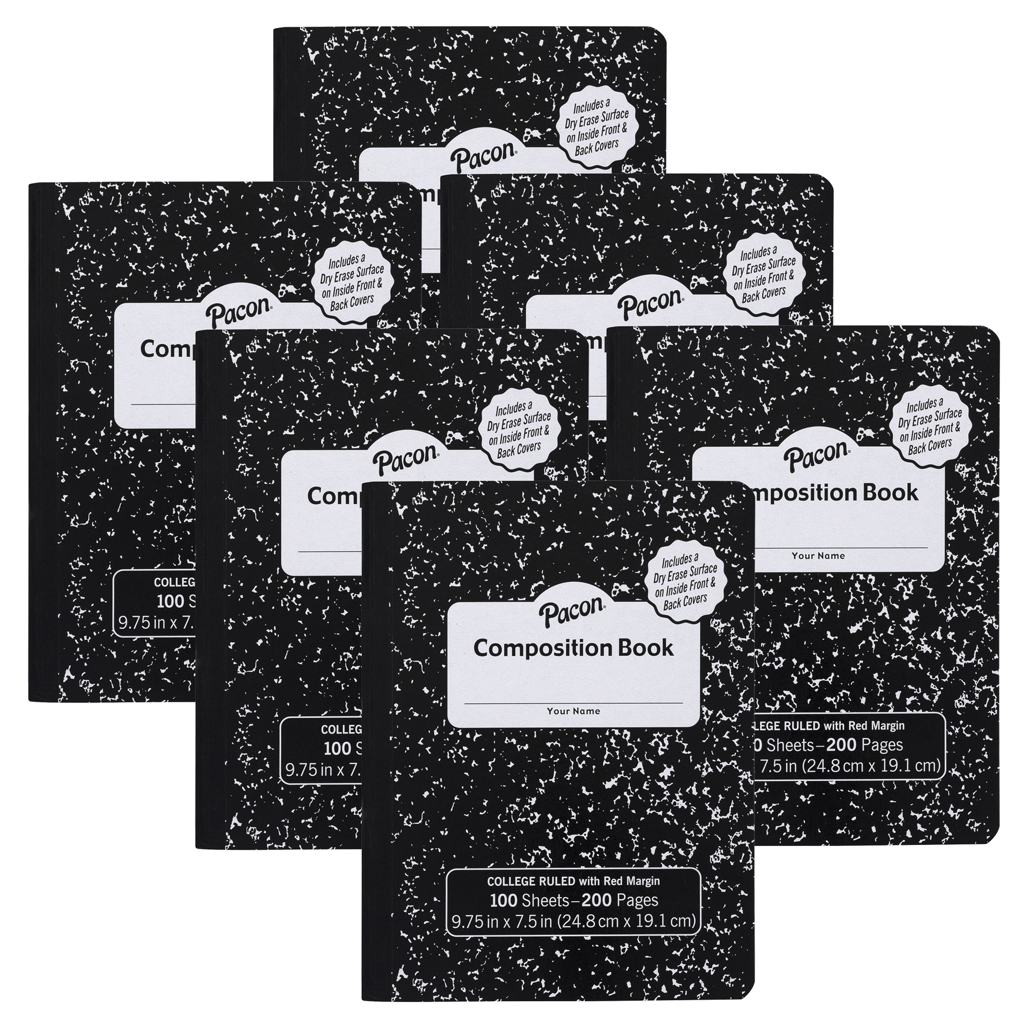 Pacon Composition Books with Dry Erase Surfaces, Wide Ruled, Black