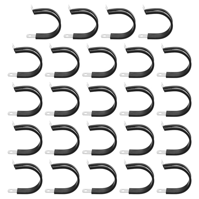 24Pcs 40mm(1-9/16") Abrazadera de cable aislada con recubrimiento de goma de acero inoxidable, abrazadera de tubo R, negra