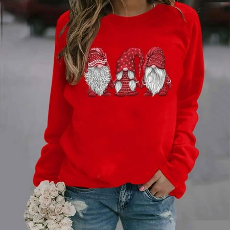 

jsaierl Womens Sweatshirt Funny Graphic Christmas Sweatshirt Crewneck Long Sleeve Casual Tops for Women Xmas Gifts Pullover for Teen Girls
