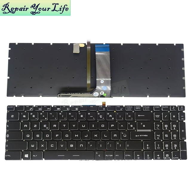 Claviers d'Ordinateur Portable AZERTY Allemand Italien Français Rétroéclairé pour MSI GS60 GS70 GL62 GL62M GT72 V143422GK1 Rétroéclairage Français Blanc