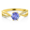 thumbnail image 2 of Gem Stone King 1.09 Ct Round Blue Tanzanite 18K Yellow Gold Plated Silver Ring 6 Prongs, 2 of 4