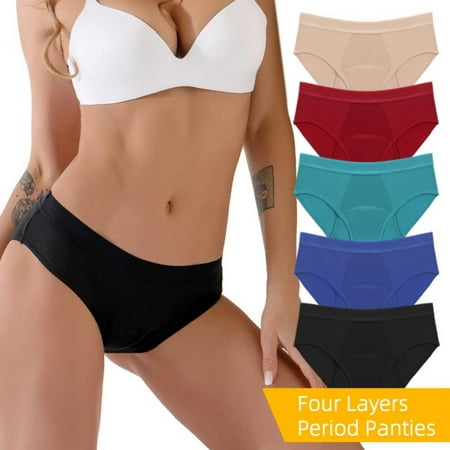 

WBQ Period Underwear for Womens 4 Layers Leakproof Menstrual Period Panties Plus Size Mid Rise Postpartum Maternity Panties Breathable Physiological Panties Girls S-6XL