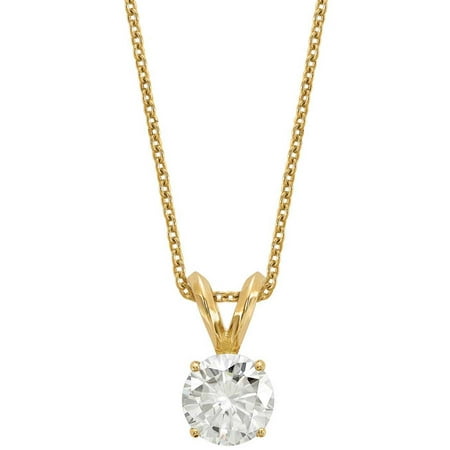 Endless Light Lab-Created Moissanite 14kt Yellow Gold 6.5mm Round Solitaire Pendant, 18 Cable Chain