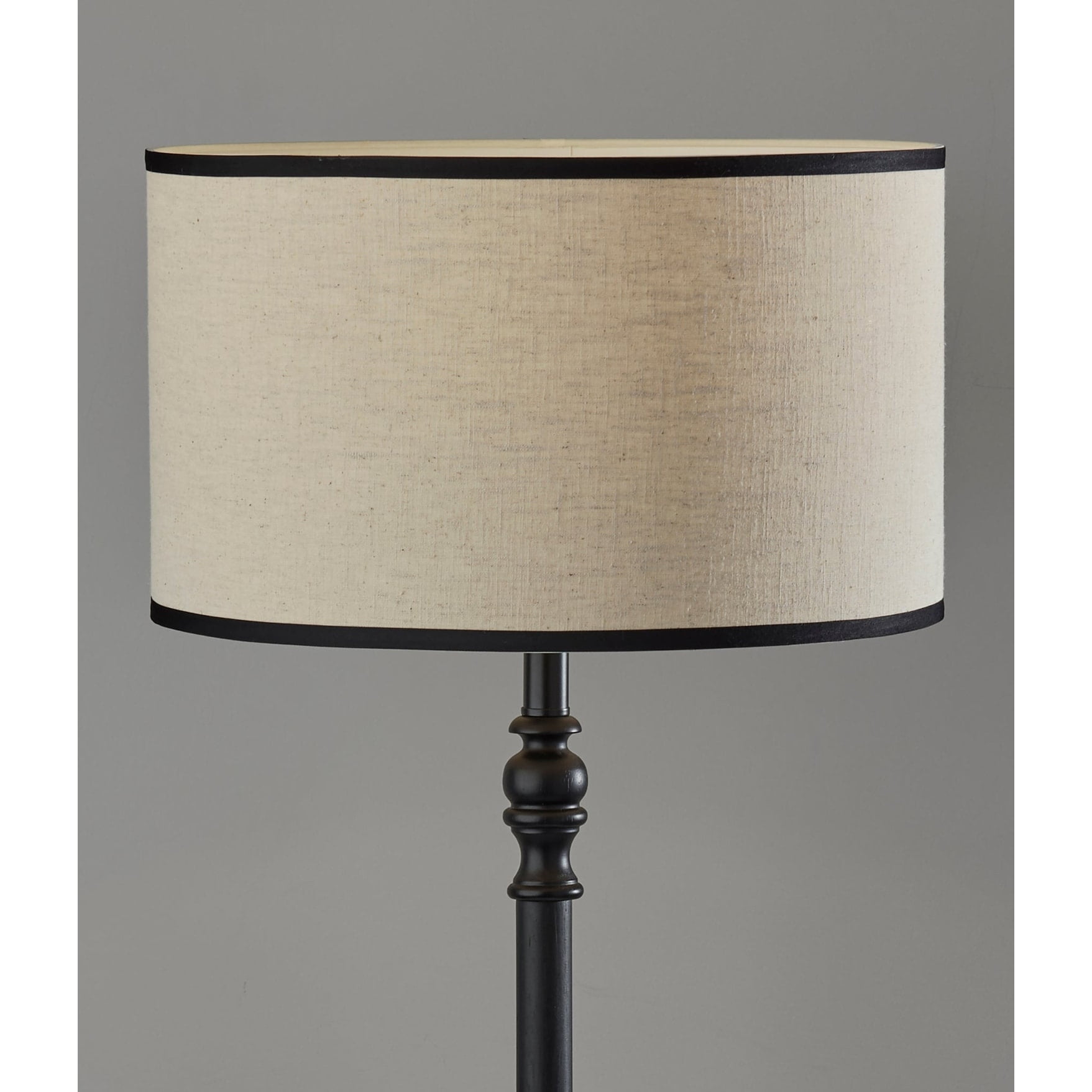 Adesso Zeek 58.75" 3-Way Black Wood Floor Lamp with Cream & Black Textured Drum Shade