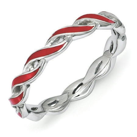 2mm Sterling Silver Red Enamel Swirl Band