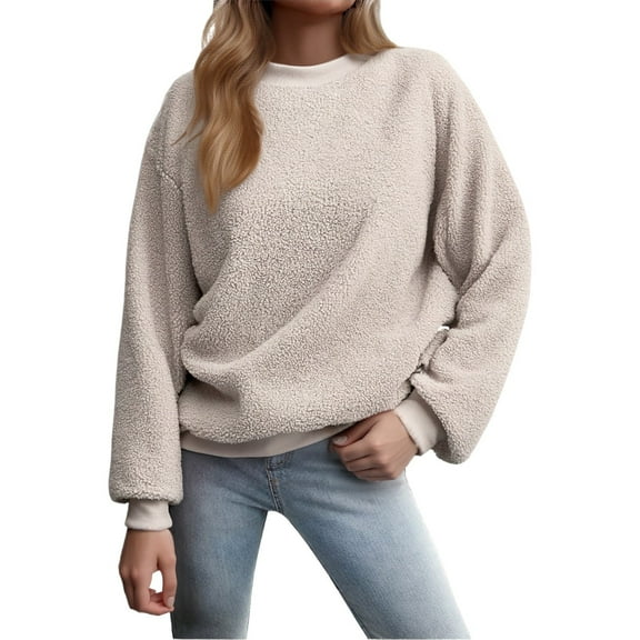 XIAOCHA Womens Sweatshirts Simple Solid Color Crewneck Pullover Tops Drop Shoulder Long Sleeve Loose Fit Warm Sweatshirt Fall Winter Layering