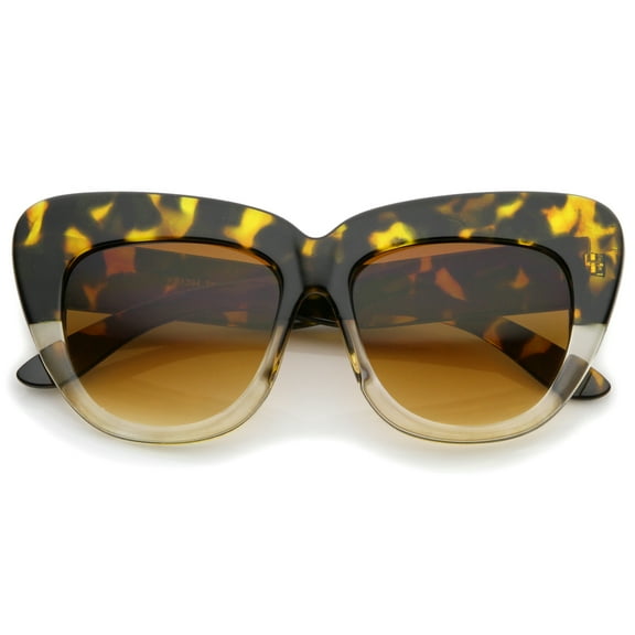 sunglassLA Female Oversize Printed Frame Wide Temple Square Lens Cat Eye Sunglasses 55mm (Yellow-Tortoise-Fade / Amber) - 55mm