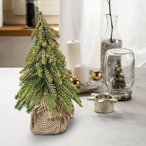 Christmas Trees Decorations,Snowflake Flocked Mini Christmas Tree,Burlap Base Tabletop for Indoor Holiday Scenes, Small Artificial Christmas Tree for Desk Home Party Display,Green