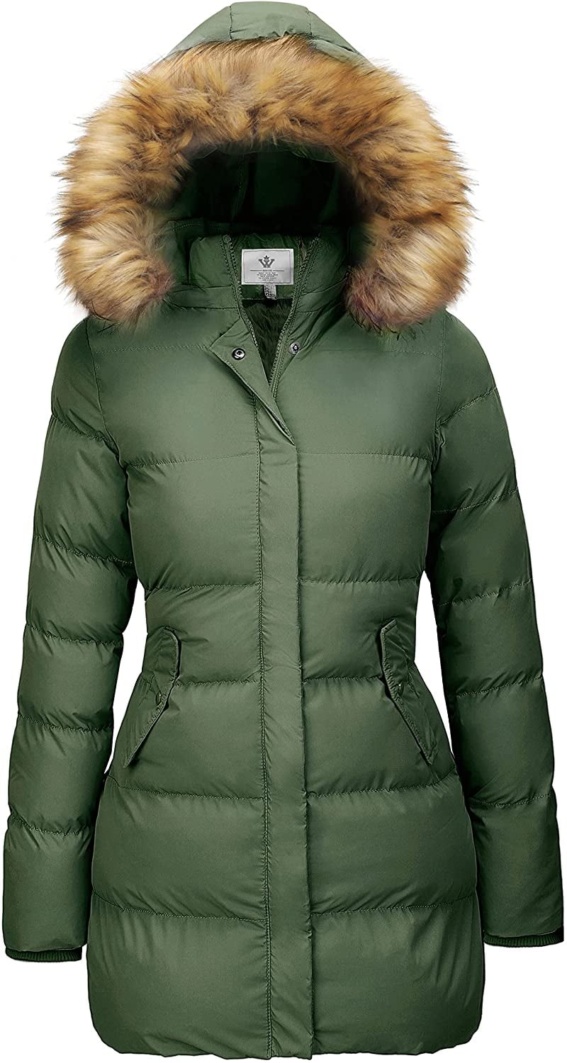Womens Long Hooded Down Warm Jacket Winter Puffer Fur Collar Parka Slim Fit Coat 