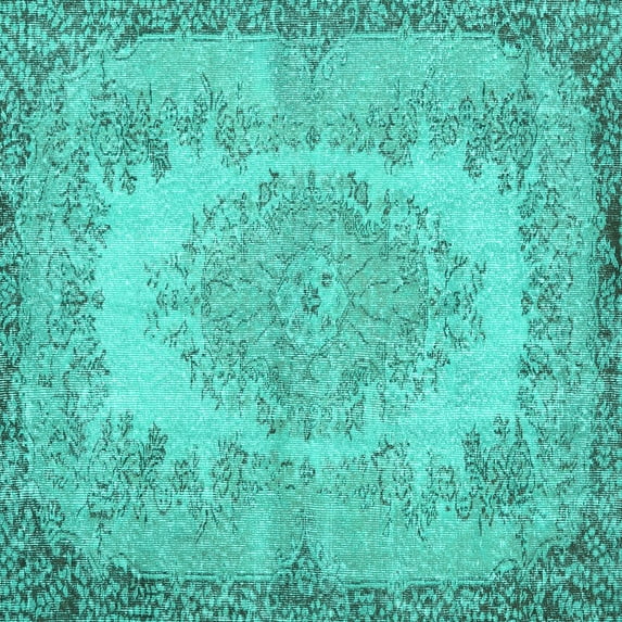 Ahgly Company Machine Washable Indoor Square Persian Turquoise Blue Traditional Area Rugs, 5' Square