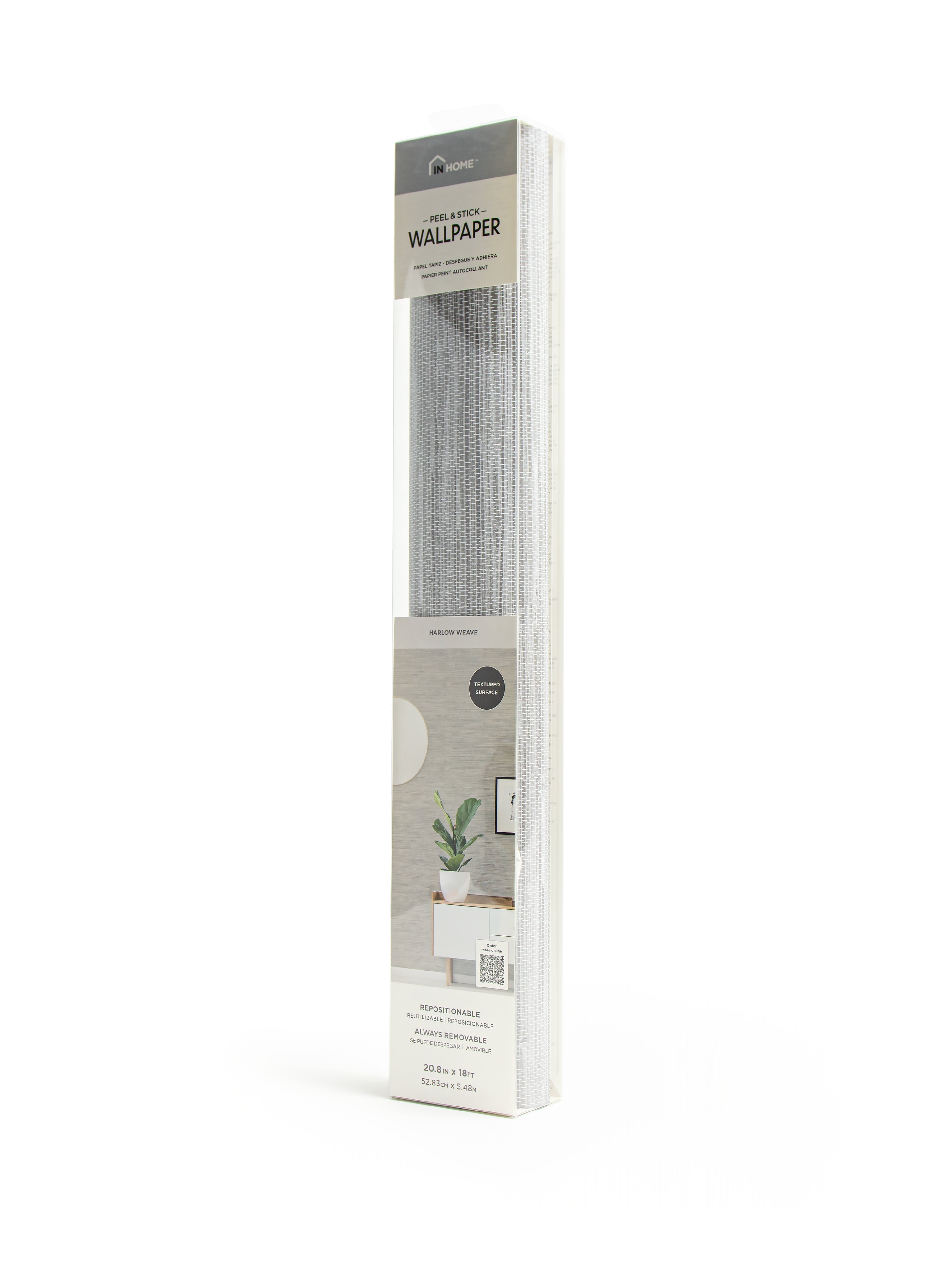 InHome Grey Harlow Weave Vinyl Peel And Stick Wallpaper, 216-in by 20.8-in, 31.2 Sq. Ft.