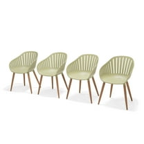 Luna 4-Piece Recycled Resin and Teak Finish Wood Legs Patio Dining Arm Chair Set, Green