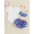 thumbnail image 4 of Suealasg 3Pcs Baby Girl 4th of July Outfits 3 6 12 18 Months Infant Independence Day Outfits Short Sleeve Letters Print Romper Popsicle Donut Print Shorts +Hairband, 4 of 7