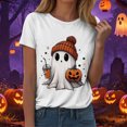 thumbnail image 2 of TOWED22 Halloween Shirts for Women Cute Ghost with Coffee Pumpkin Shirts Cute Fall Short Sleeve Graphic Tee Tops(White,3XL), 2 of 6