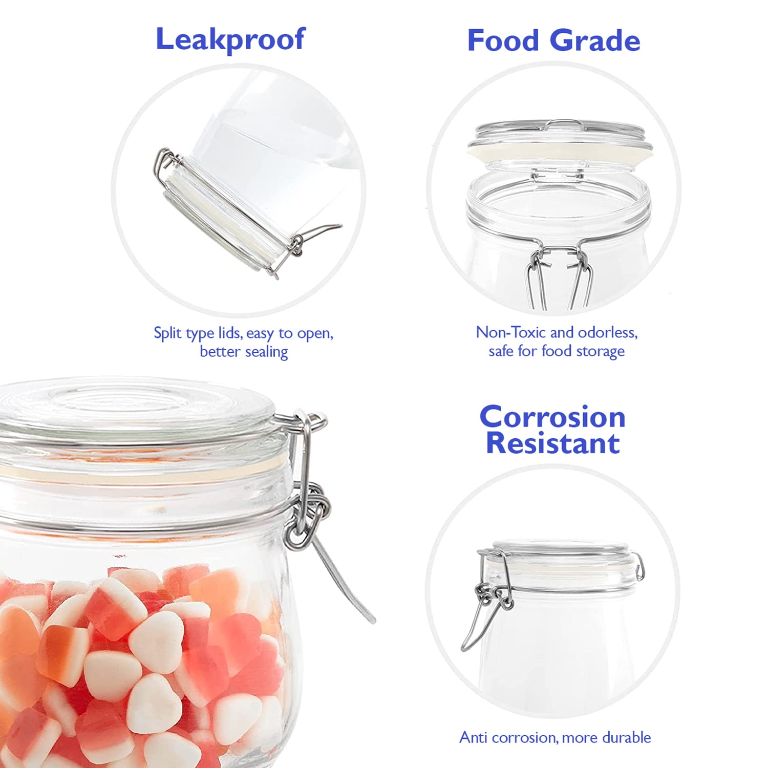 VITEVER [ Taller ] Glass Jars with Airtight Lid, 92oz/34oz Large Food  Storage Jars, 4 Pack Wide Mouth Jars for Kitchen Pantry Spaghetti, Square  Mason