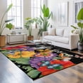thumbnail image 3 of Area Rugs 5'x7', Spring Flowers Carpet Runner Indoor Outdoor Rugs Home Decor Aesthetic, Watercolor Country Colorful Floral Black Non Slip Mats Washable Accent Rug for Living Room Bedroom, 3 of 8