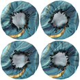 thumbnail image 2 of Shower Caps,Blue Gold Marble Pattern Waterproof Shower Cap for Women 4 Pieces,Double Reusable Hair Cover for Shower PEVA Elastic Stretch Hem, 2 of 7