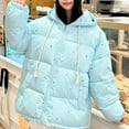 thumbnail image 6 of Women Quilted Puffer Jacket Polka Dot Print Hooded Long Sleeve Zip Up Winter Coat Warm Jackets with Pockets, 6 of 9