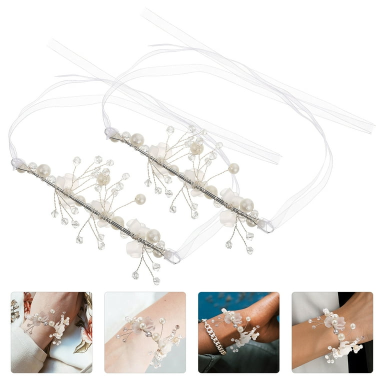 2Pcs Bridesmaid Wrist Flowers Decorative Wrist Corsage Bracelets Elegant  Bride Wrist Bracelets 