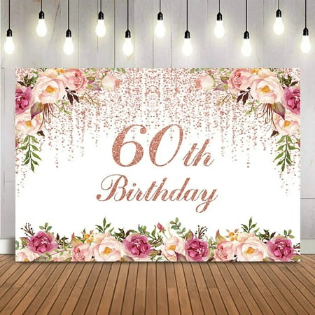 Image of 60th Birthday floral Backdrop women s happy birthday flowers photo background photoshoot props customize personalize photoshoot
