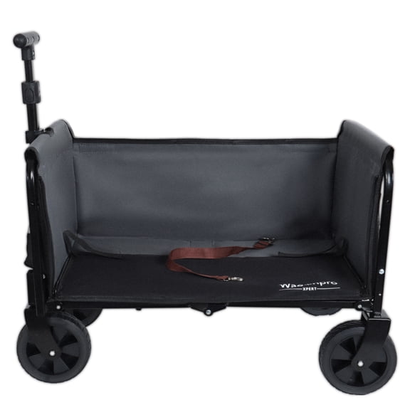 All-in-One Convertible Folding Camping Wagon Cart: Bench Seat, Storage Compartment & Included Dog Tether, Black/Gray