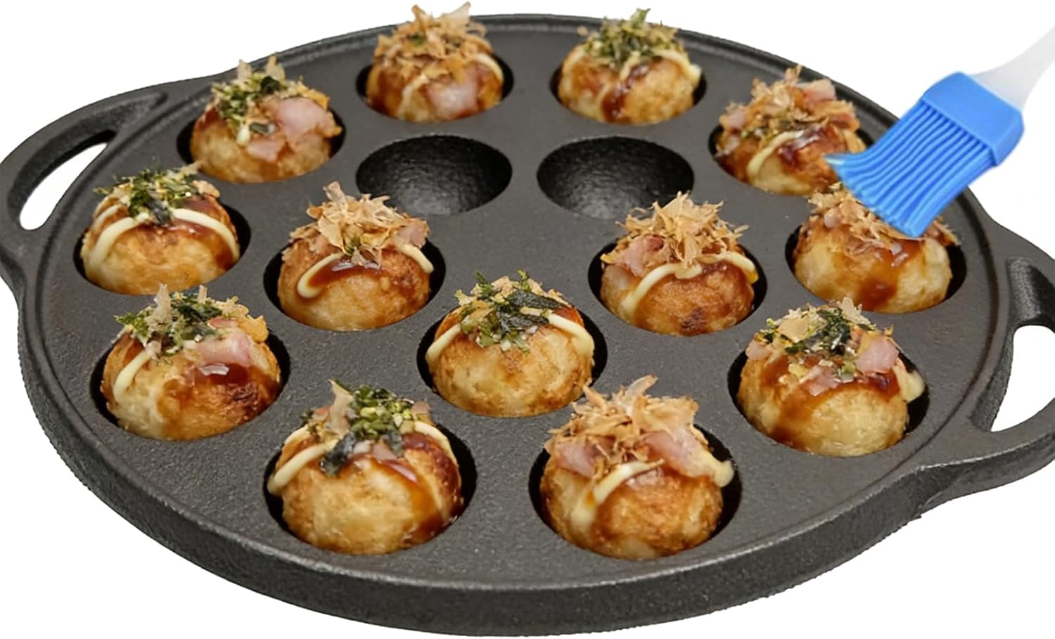 Cast Iron Takoyaki Pan with 15 Holes - Thickened Nonstick Grill Pan for Meatballs, Escargot & Appetizers, Heavy Duty Kitchen Frying Tool for Japanese Snacks(XX)