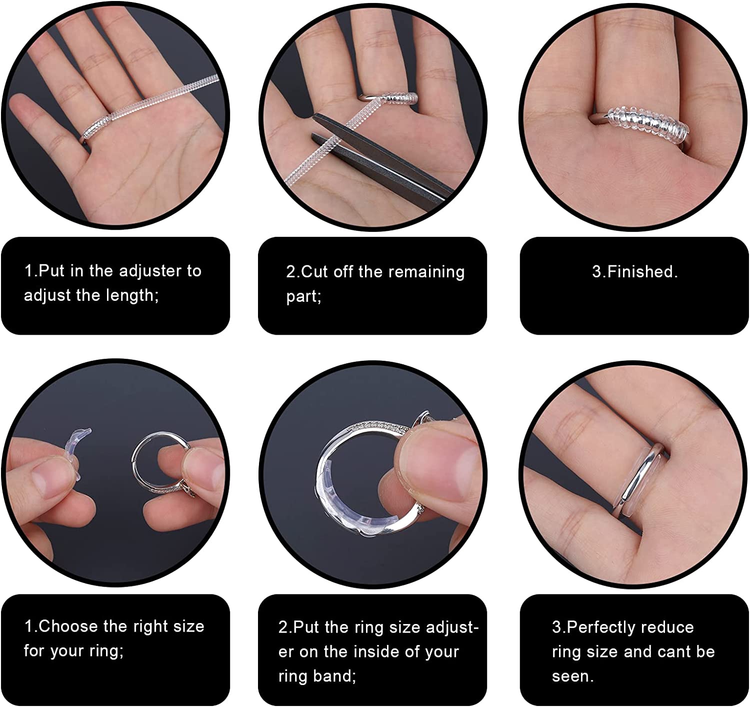 12 Pcs Ring Size Adjusters, with 2 Polishing Cloth, Transparent Loose Ring  Guard Sizer with Jewelry Sizer for Men and Women's Rings (12 Styles) 