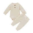 thumbnail image 1 of Kmbangi Ensemble 2 Pcs pour Tout-Petits, Body à Manches Longues Col Henley + Pantalon Décontracté, 1 of 9
